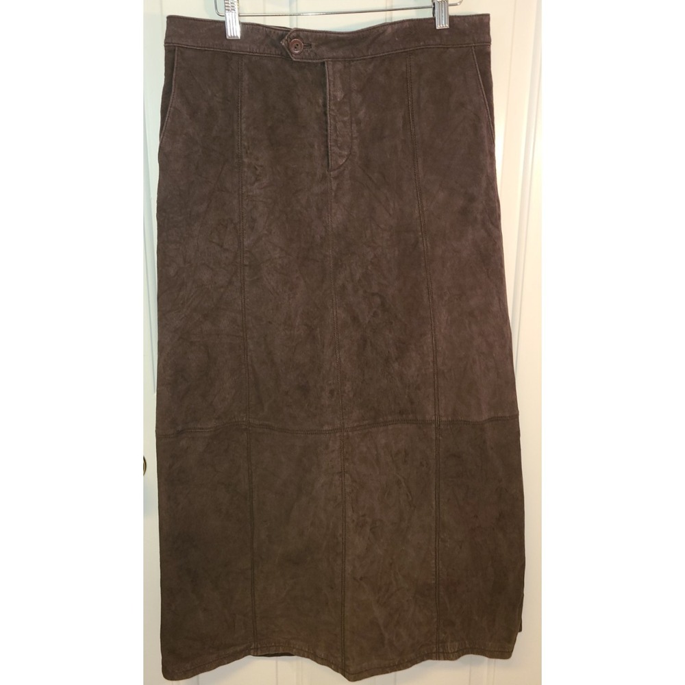 Seattle Suede Eddie Bauer Genuine Suede Skirt Sz 12 Brown Western Pockets Slit‎